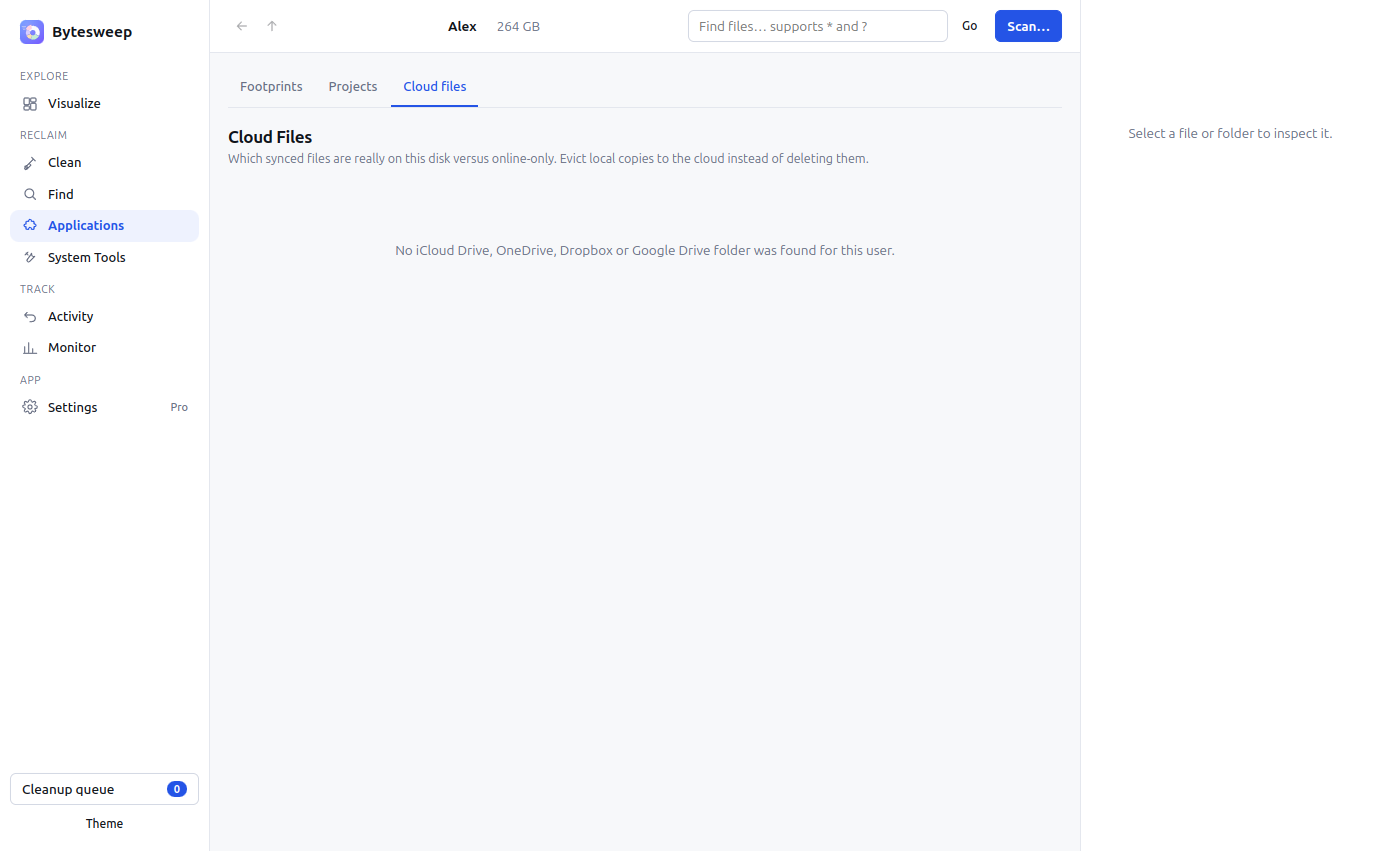 Bytesweep showing which cloud files are online-only and which are on the disk